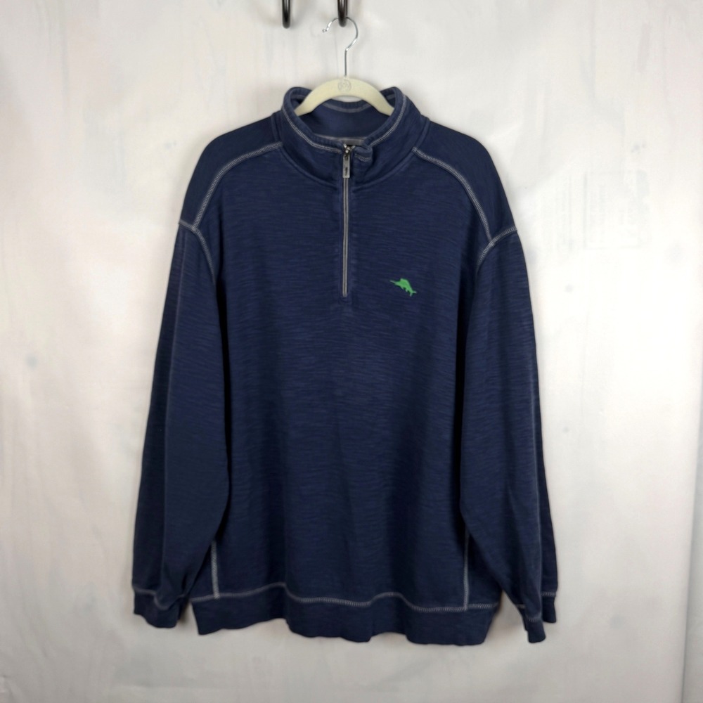 Tommy Bahama Quarter Zip Men 2XLB Blue Pima Cotton Tencel Pullover Costal Preppy